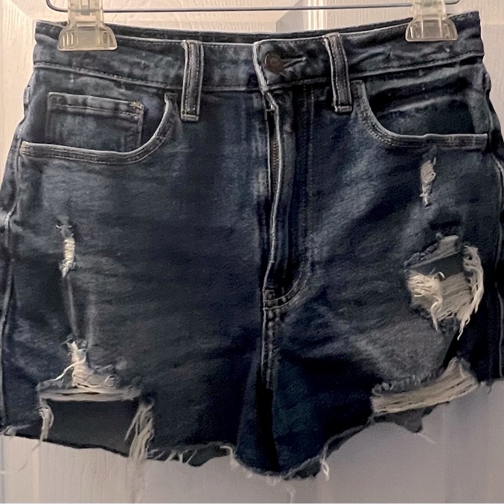 Hollister Dark Blue Distressed Jean Shorts